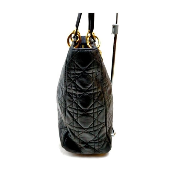Christian Dior Lady Hand Bag Black Leather